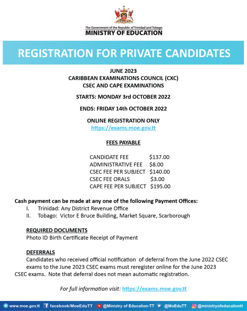 Fees for June 2023 Registration – Ministry of Education