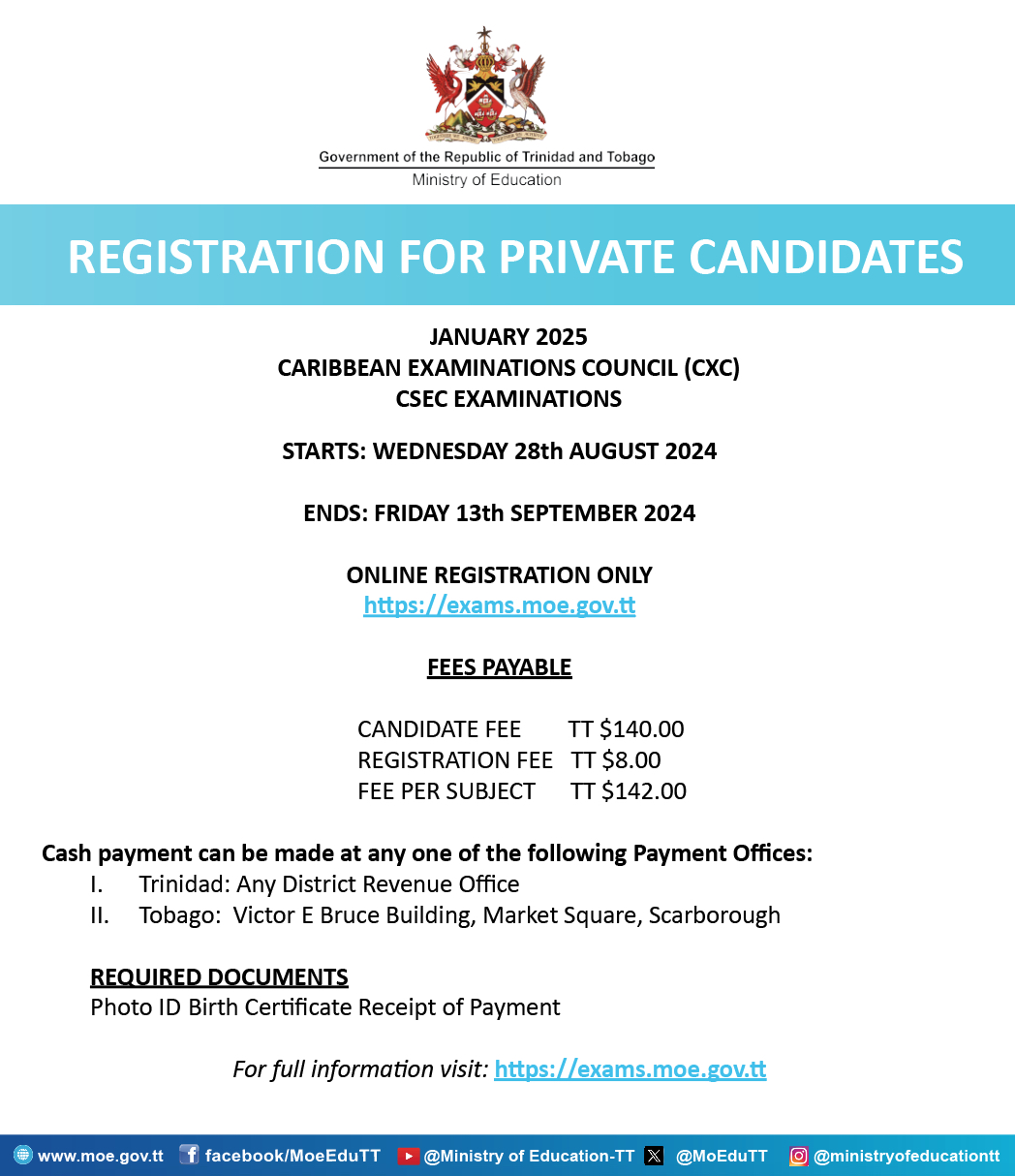 Procedure for payment of fees for csec examinations in january and may