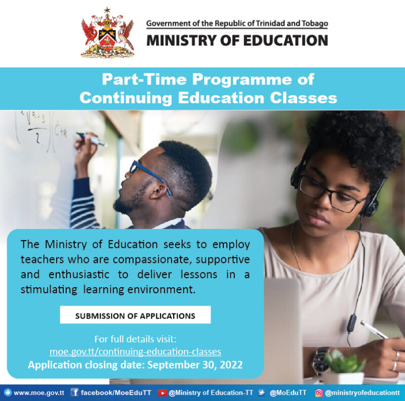 PartTime Programme of Continuing Education Classes Ministry of Education