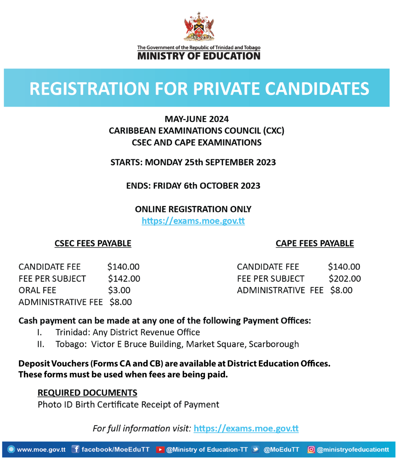 Registration For Private Candidates JUNE 2024 Fees Payable Ministry   CXC May June 2024 Fees Payable 1330x1536 