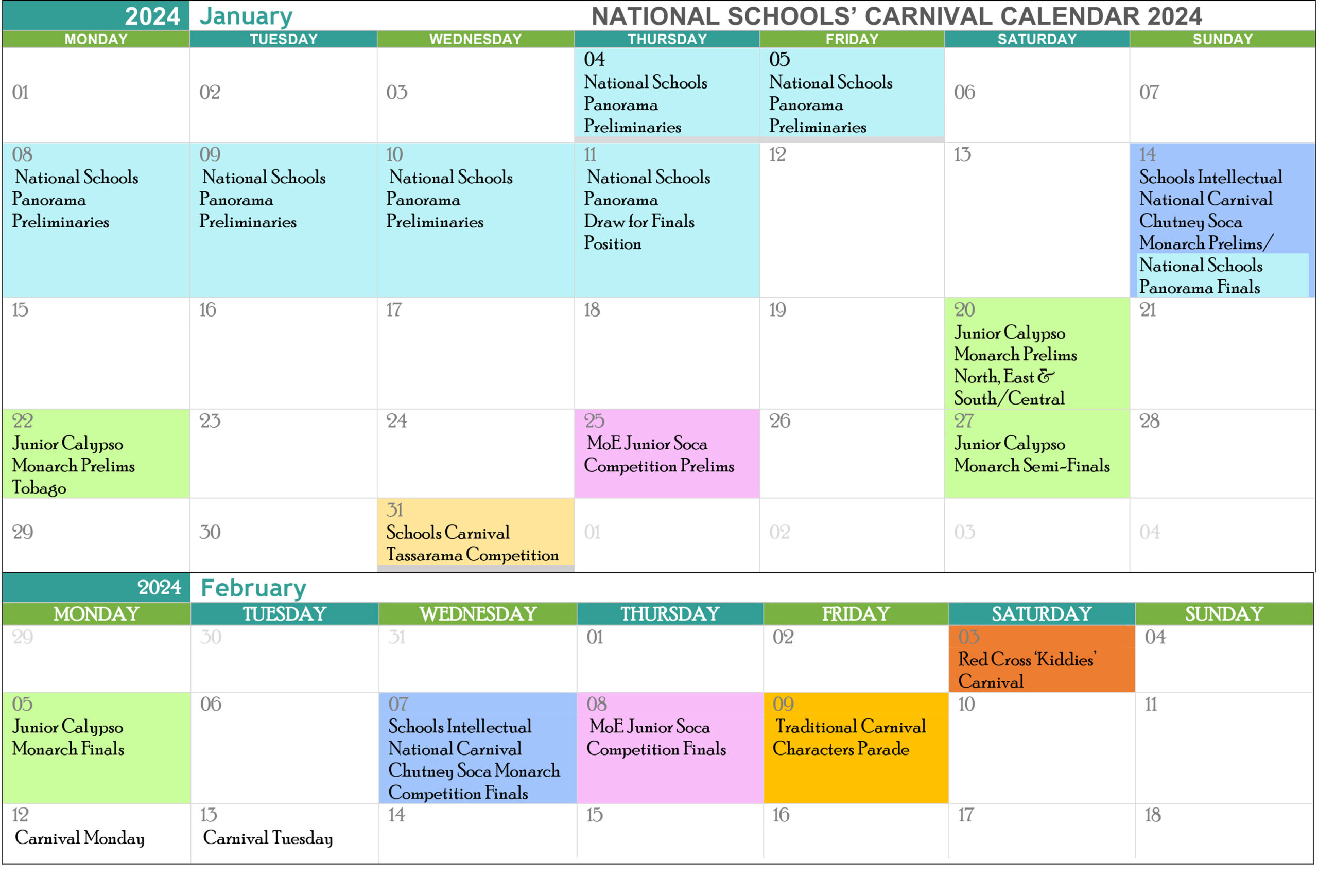 Schools’ Carnival Calendar 2024 Ministry of Education