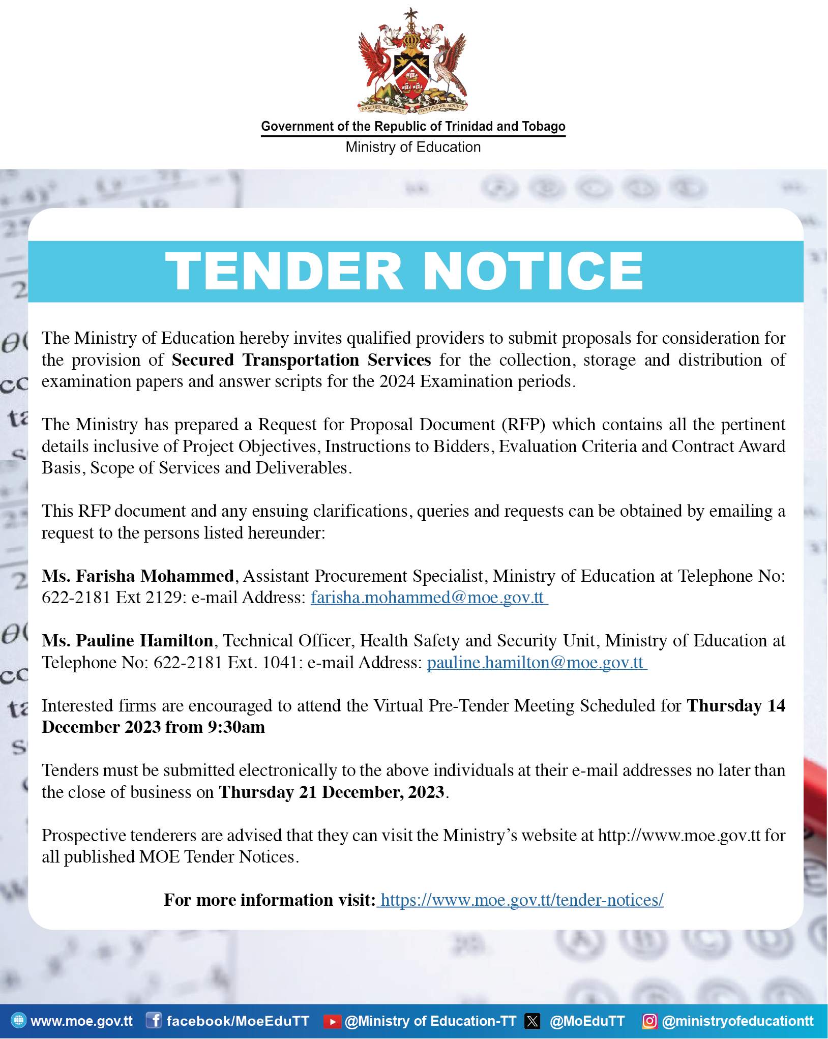 Tender Notices – Ministry of Education