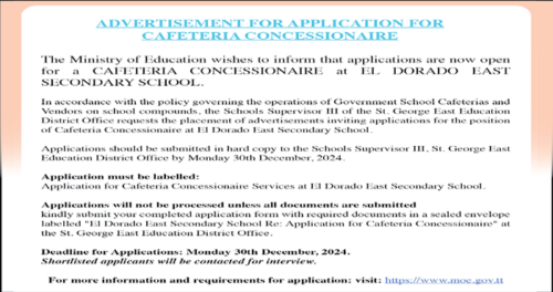 El Dorado East Secondary Concessionaire Application – Ministry of Education